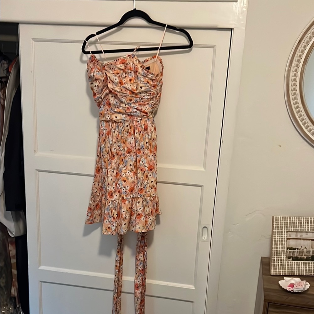 Aqua Floral Strapless Dress